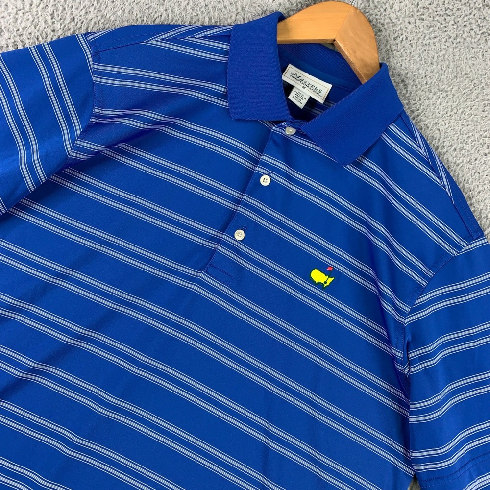 Masters Performance Golf Polo Shirt Men's Medium M Blue Striped Short Sleeve Top